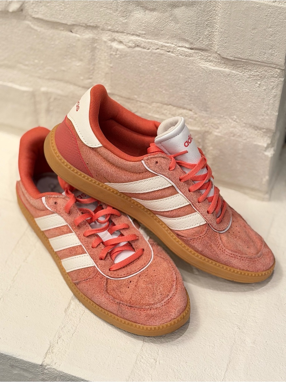 adidas Coral Pink Suede Low-Top Sneakers with White Stripes